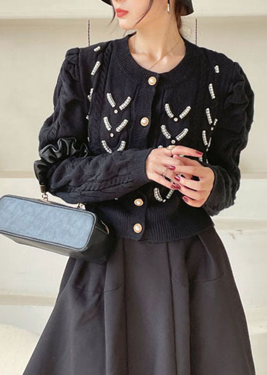 Plus Size Black Button Mode Strickjacke Frühling