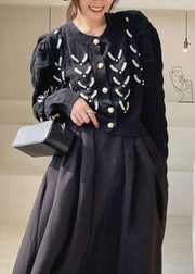 Plus Size Black Button Mode Strickjacke Frühling