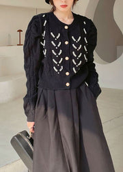 Plus Size Black Button Mode Strickjacke Frühling