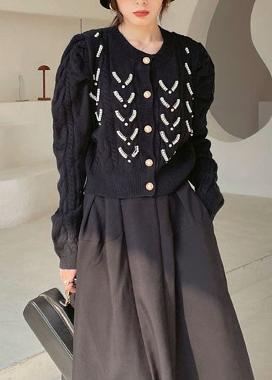 Plus Size Black Button Mode Strickjacke Frühling