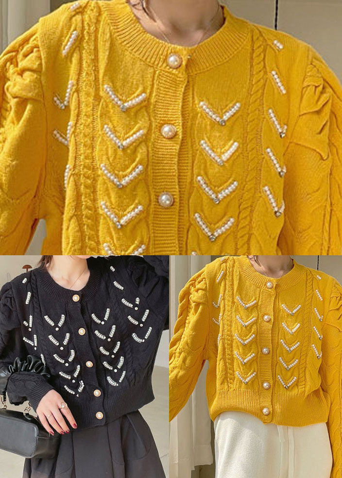 Plus Size Black Button Mode Strickjacke Frühling