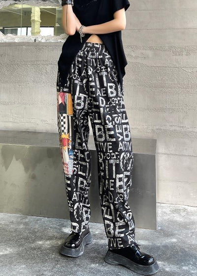 Plus Size Black Graphic High Waist Wide Leg Pants - SooLinen