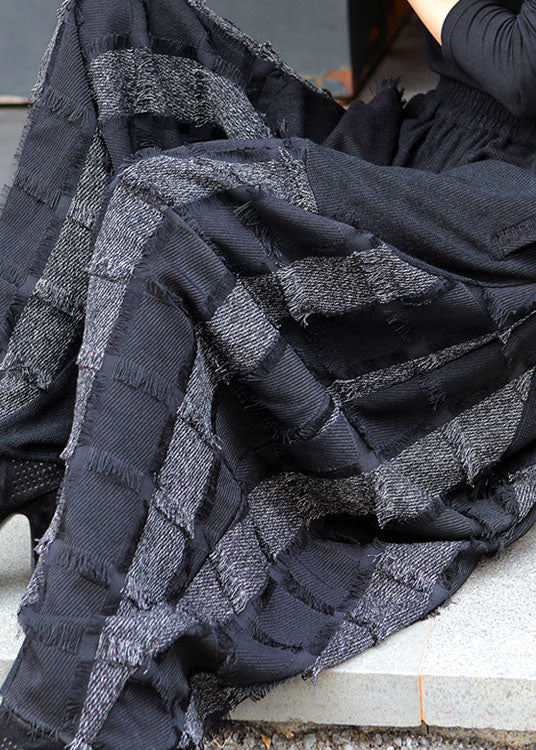 Plus Size Black Grey Pockets Patchwork Casual Winter Pants