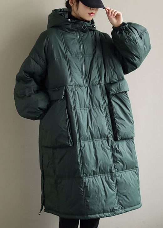 Plus Size Schwarzer Wintermantel mit Kapuze aus feiner Baumwolle