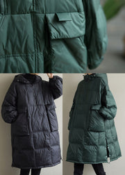 Plus Size Schwarzer Wintermantel mit Kapuze aus feiner Baumwolle