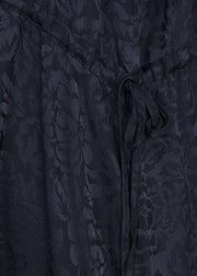 Plus Size Black Jacquard Patchwork Silk Cardigans Long - SooLinen