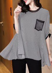 Plus Size Schwarz O-Neck Plaid Patchwork Chiffon Tanktops Kurzarm