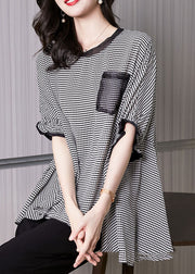 Plus Size Schwarz O-Neck Plaid Patchwork Chiffon Tanktops Kurzarm