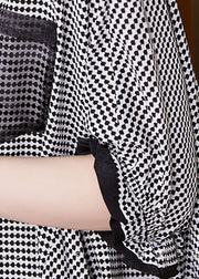 Plus Size Schwarz O-Neck Plaid Patchwork Chiffon Tanktops Kurzarm