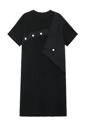 Plus Size Black Patchwork Button Pockets Summer Vacation Dresses - SooLinen