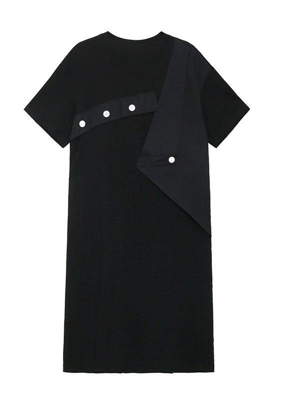 Plus Size Black Patchwork Button Pockets Summer Vacation Dresses - SooLinen