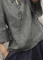 Plus Size Black Plaid Patchwork Casual Top Spring