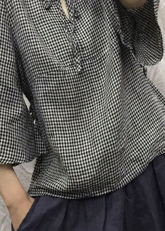 Plus Size Black Plaid Patchwork Casual Top Spring