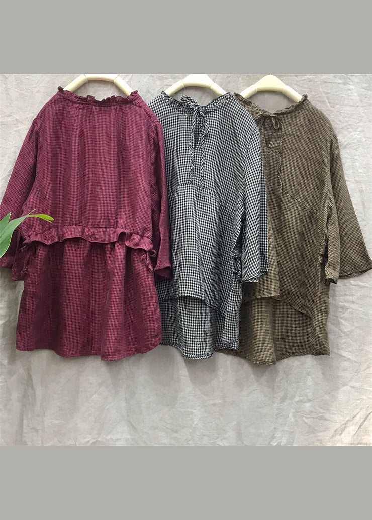 Plus Size Black Plaid Patchwork Casual Top Spring