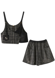 Plus Size Black Plaid Patchwork Fall Two Piece Set Women Clothing