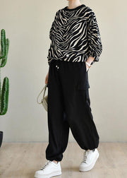 Plus Size Black Pockets Chiffon Pants - SooLinen