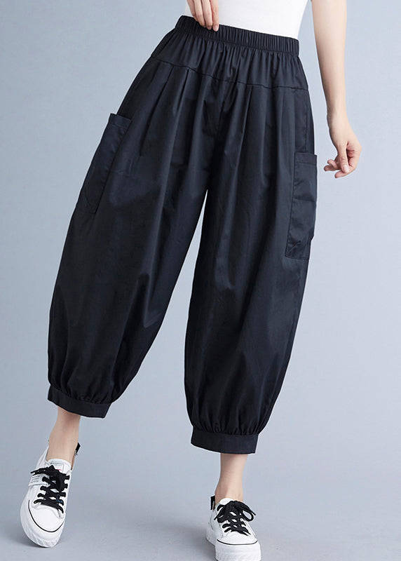 Plus Size Black Pockets Harem Pants Spring