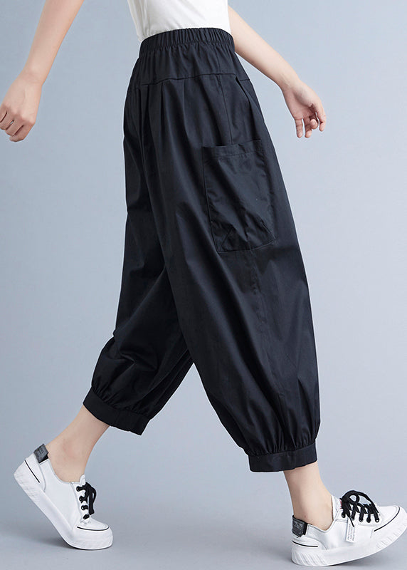 Plus Size Black Pockets Harem Pants Spring