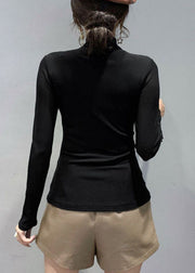 Plus Size Schwarz Stehkragen Tüll Patchwork-Tops Frühling