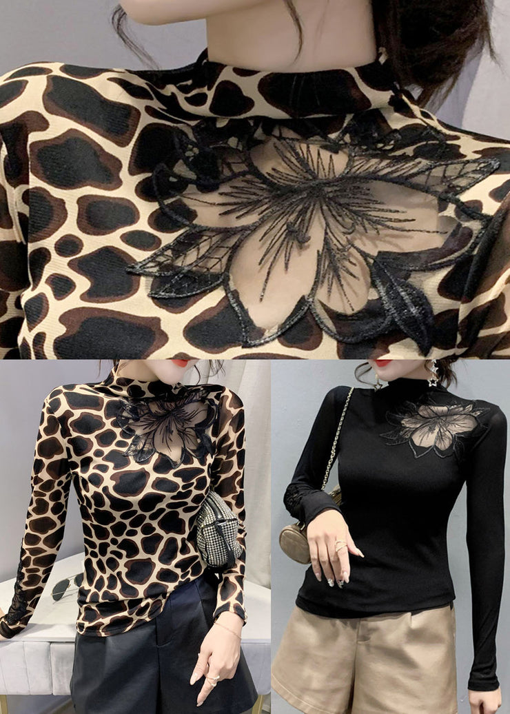 Plus Size Schwarz Stehkragen Tüll Patchwork-Tops Frühling