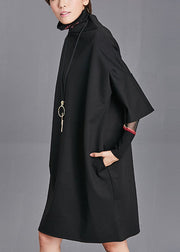 Plus Size Schwarzer Rollkragen-Taschen Herbst Maxikleid mit halben Ärmeln