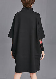 Plus Size Schwarzer Rollkragen-Taschen Herbst Maxikleid mit halben Ärmeln