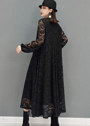 Plus Size Schwarz V-Ausschnitt aushöhlen Spitzenkleider Frühling