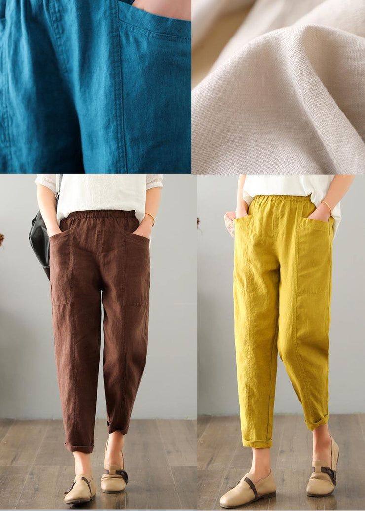 Plus Size Blue Harem Cotton Linen Summer Pants - SooLinen