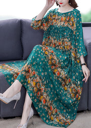 Plus Size Blue Patchwork Print Seidenkleid Frühling