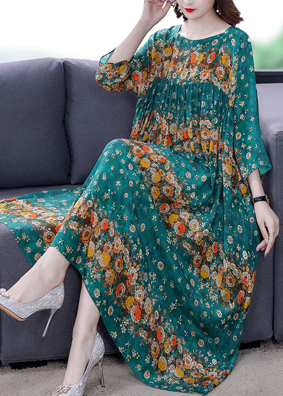 Plus Size Blue Patchwork Print Seidenkleid Frühling