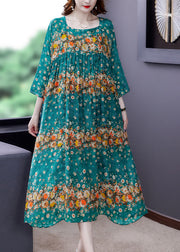 Plus Size Blue Patchwork Print Seidenkleid Frühling
