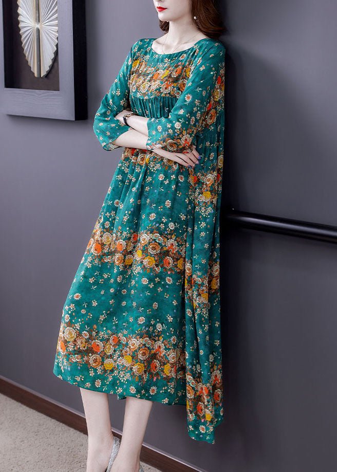 Plus Size Blue Patchwork Print Seidenkleid Frühling