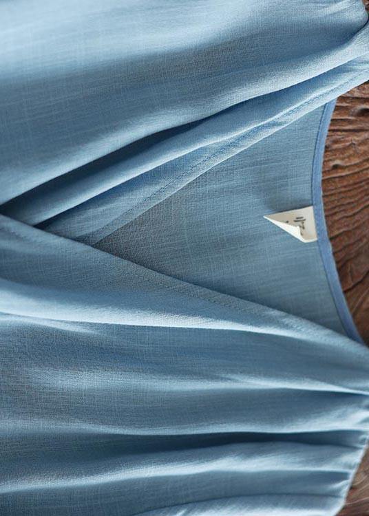 Plus Size Blue Patchwork tie waist Party Summer Chiffon Dress - SooLinen