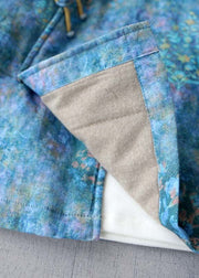 Plus Size Blauer Knopf V-Ausschnitt Print Feine Baumwolle Gefüllte Mäntel Winter