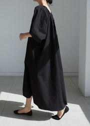 Plus Size Boho Schwarz Cinched Baumwollkleid Frühling