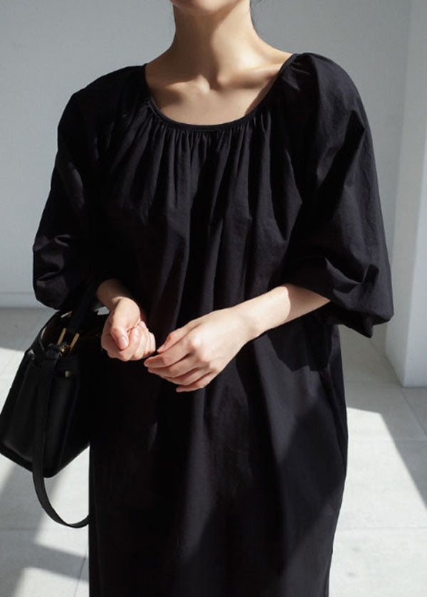 Plus Size Boho Schwarz Cinched Baumwollkleid Frühling