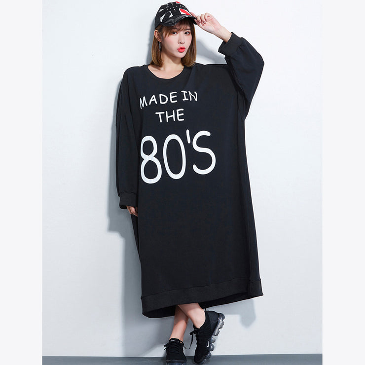 Plus Size Kleidung Mädchen Letter Print Kleid Lässige lose schwarze Kleider