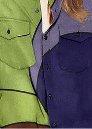Plus Size Colorblock Peter Pan Collar button pocket Print Shirt Long Sleeve