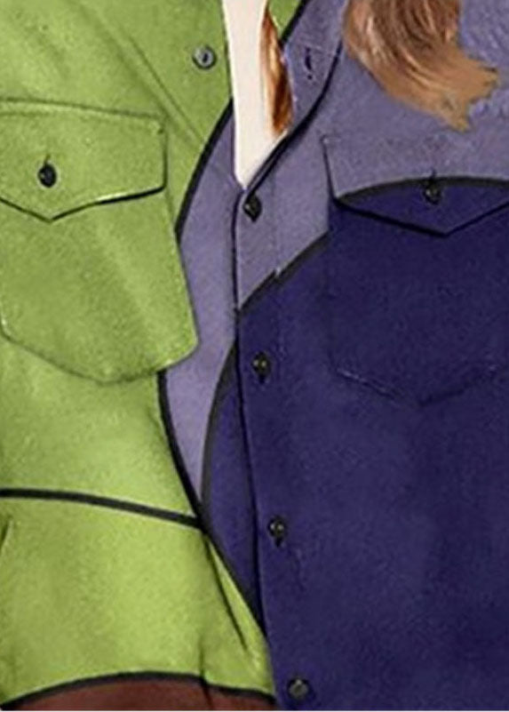 Plus Size Colorblock Peter Pan Collar button pocket Print Shirt Long Sleeve