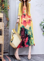 Plus Size Tailliertes Leinenkleid mit V-Ausschnitt und Print Frühling