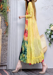 Plus Size Tailliertes Leinenkleid mit V-Ausschnitt und Print Frühling