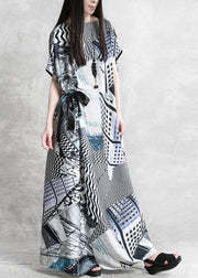 Plus Size Gray Print Silk Robe Dresses Tunic - SooLinen