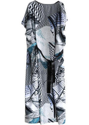 Plus Size Gray Print Silk Robe Dresses Tunic - SooLinen