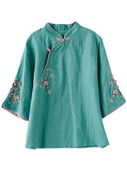 Plus Size grün bestickte Knöpfe mit halben Ärmeln