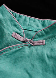 Plus Size grün bestickte Knöpfe mit halben Ärmeln