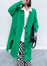 Plus Size Green Hole Seite offener Knopf Herbst Knit Langarm Cardigan