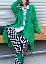 Plus Size Green Hole Seite offener Knopf Herbst Knit Langarm Cardigan