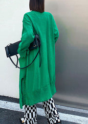 Plus Size Green Hole Seite offener Knopf Herbst Knit Langarm Cardigan