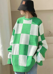 Plus Size grün karierter kuscheliger Strickpullover Winter