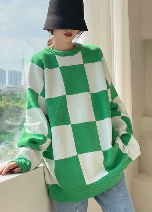 Plus Size grün karierter kuscheliger Strickpullover Winter